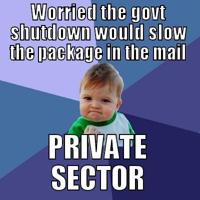 WORRIED THE GOVT SHUTDOWN WOULD SLOW THE PACKAGE IN THE MAIL PRIVATE SECTOR Success Kid
