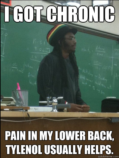 i got chronic pain in my lower back, tylenol usually helps. - i got chronic pain in my lower back, tylenol usually helps.  Rasta Science Teacher