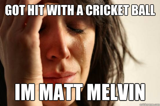 Got hit with a cricket ball Im Matt Melvin  First World Problems