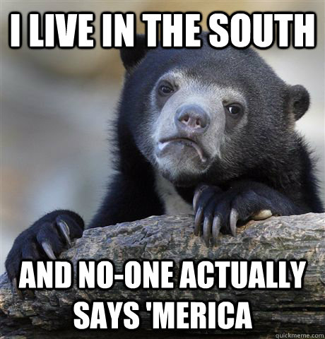 I live in the south and no-one actually says 'merica - I live in the south and no-one actually says 'merica  Confession Bear