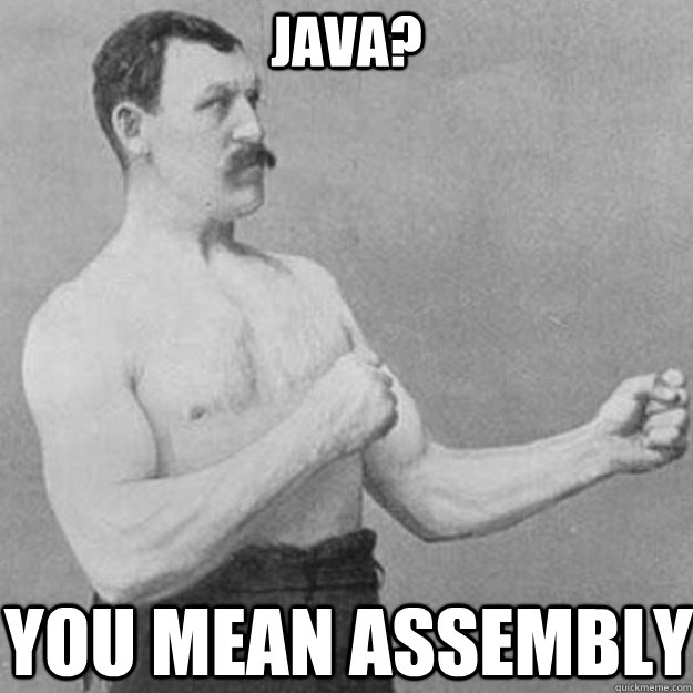 JAVA? You mean Assembly  overly manly man