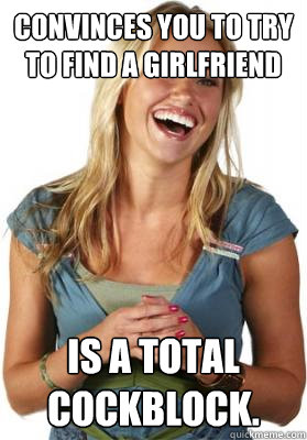 Convinces you to try to find a girlfriend is a total cockblock.  Friend Zone Fiona
