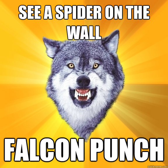 See a spider on the wall Falcon punch  Courage Wolf
