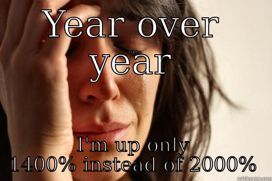YEAR OVER YEAR I'M UP ONLY 1400% INSTEAD OF 2000% First World Problems