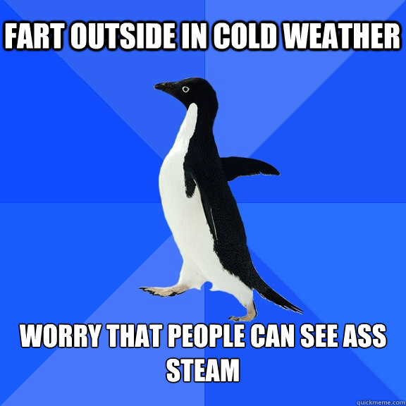Fart Outside in cold weather worry that people can see ass steam  Socially Awkward Penguin