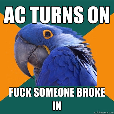 AC turns on FUCK someone broke in  Paranoid Parrot