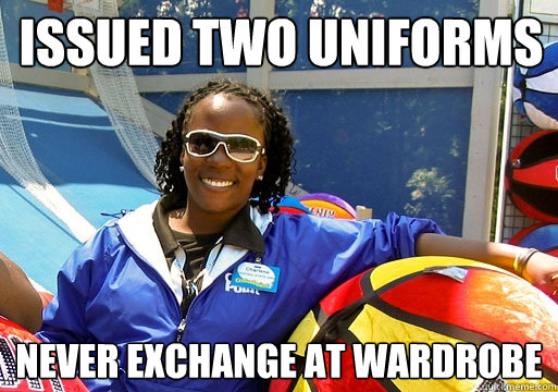 issued two uniforms never exchange at wardrobe - issued two uniforms never exchange at wardrobe  Cedar Point employee