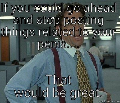 IF YOU COULD GO AHEAD AND STOP POSTING THINGS RELATED TO YOUR PENIS.... THAT WOULD BE GREAT. Bill Lumbergh