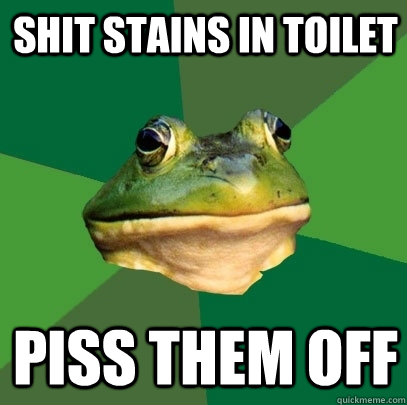 Shit stains in toilet piss them off  Foul Bachelor Frog