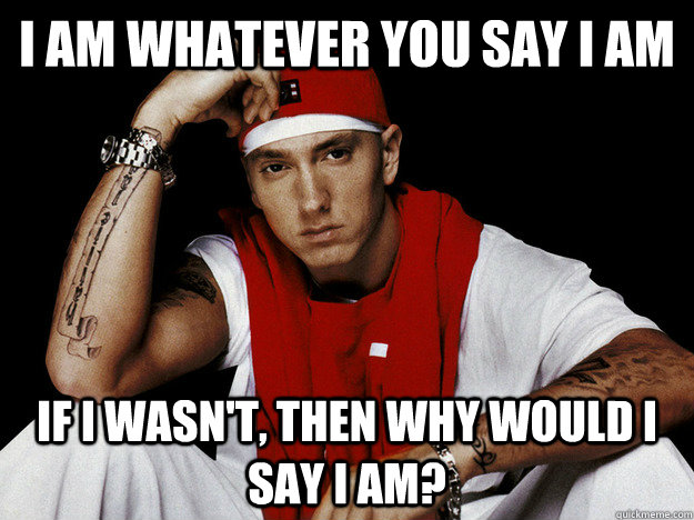 I am whatever you say I am If I wasn't, then why would I say I am? - I am whatever you say I am If I wasn't, then why would I say I am?  Eminem Logic
