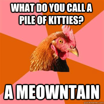 What do you call a pile of kitties? A Meowntain  Anti-Joke Chicken