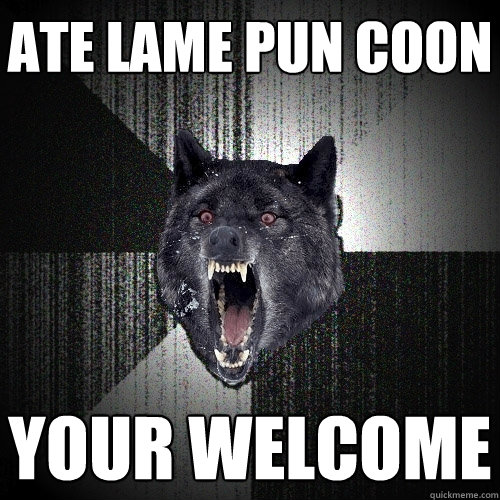 Ate Lame Pun Coon Your welcome  Insanity Wolf