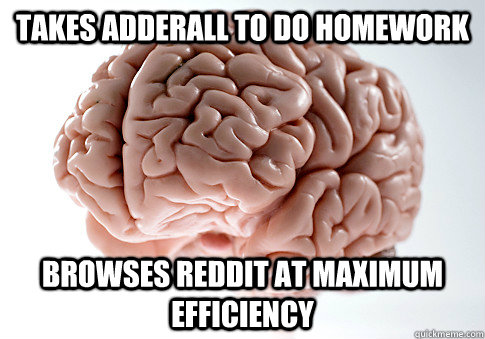 Takes Adderall to do homework browses reddit at maximum efficiency - Takes Adderall to do homework browses reddit at maximum efficiency  Scumbag Brain