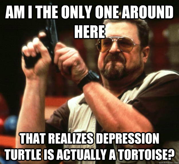 am I the only one around here that realizes depression turtle is actually a tortoise?  Angry Walter