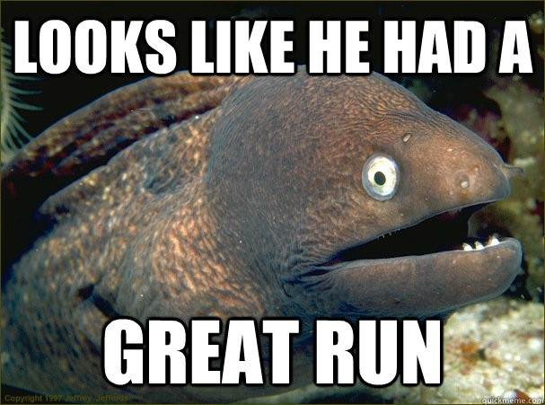 Looks like he had a Great Run  Bad Joke Eel