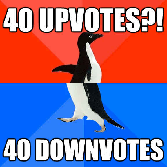 40 Upvotes?! 40 Downvotes  Socially Awesome Awkward Penguin