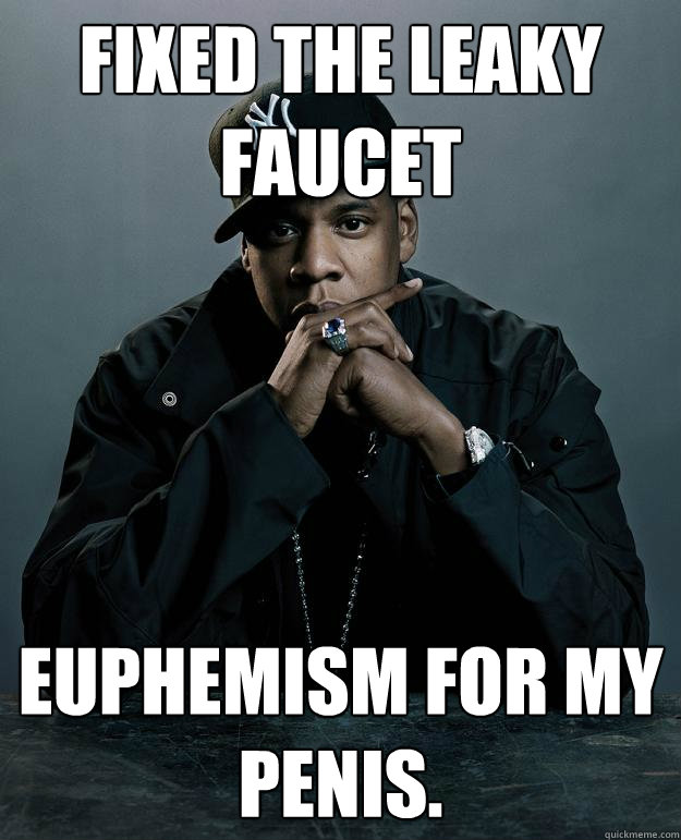 Fixed the leaky faucet  Euphemism for my penis.  Jay Z Problems