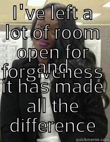 I'VE LEFT A LOT OF ROOM OPEN FOR FORGIVENESS  AND IT HAS MADE ALL THE DIFFERENCE Success Kid