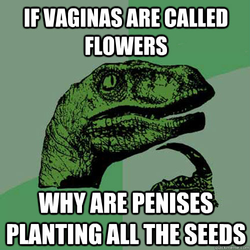 If vaginas are called flowers why are penises planting all the seeds  Philosoraptor