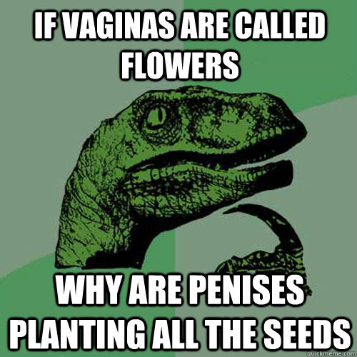 If vaginas are called flowers why are penises planting all the seeds - If vaginas are called flowers why are penises planting all the seeds  Philosoraptor