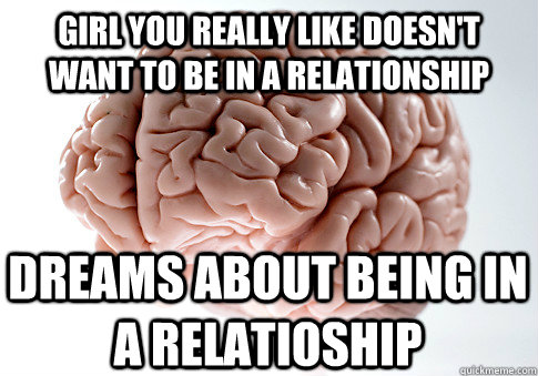 GIRL YOU REALLY LIKE DOESN'T WANT TO BE IN A RELATIONSHIP  DREAMS ABOUT BEING IN A RELATIOSHIP   Scumbag Brain