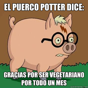 El puerco potter dice: gracias por ser vegetariano por todo un mes  Puerco Potter