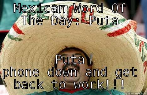 MEXICAN WORD OF THE DAY: PUTA PUTA PHONE DOWN AND GET BACK TO WORK!!! Merry mexican