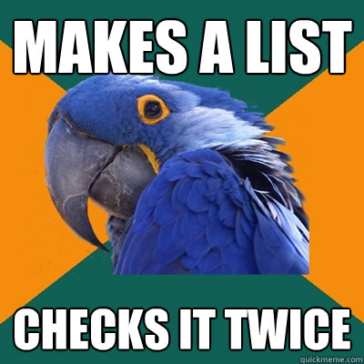 Makes a list Checks it twice  Paranoid Parrot