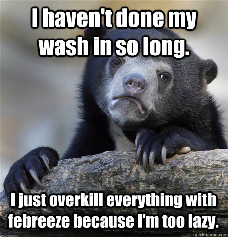 I haven't done my wash in so long. I just overkill everything with febreeze because I'm too lazy.  Confession Bear