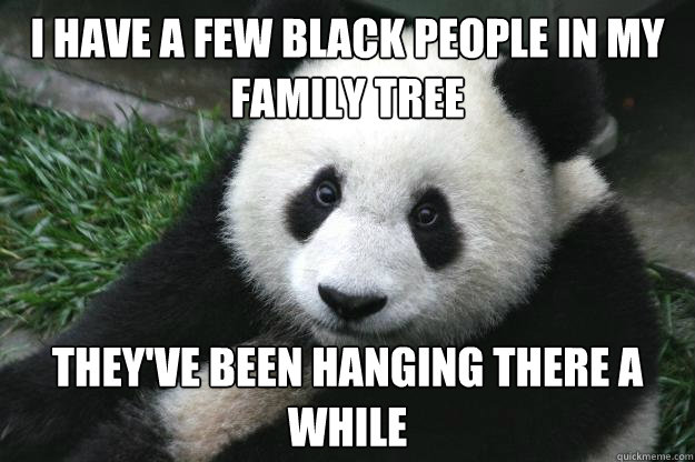 I have a few black people in my family tree They've been hanging there a while - I have a few black people in my family tree They've been hanging there a while  Racist panda