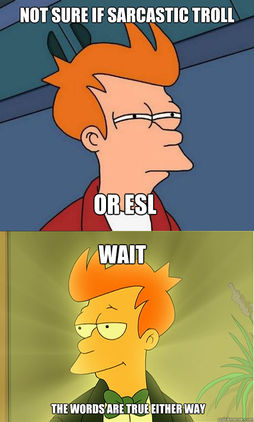 not sure if sarcastic troll or ESL wait The words are true either way  Enlightened Fry