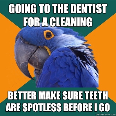 Going to the dentist for a cleaning Better make sure teeth are spotless before I go  Paranoid Parrot