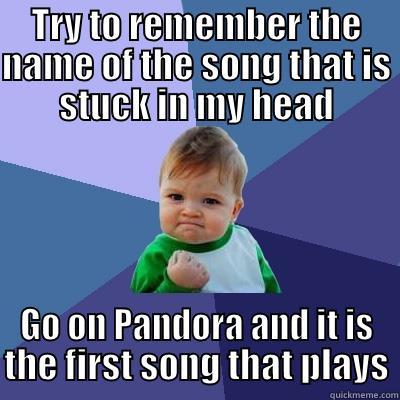 TRY TO REMEMBER THE NAME OF THE SONG THAT IS STUCK IN MY HEAD GO ON PANDORA AND IT IS THE FIRST SONG THAT PLAYS Success Kid