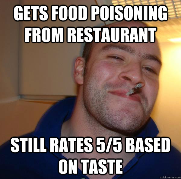 gets Food poisoning from restaurant  still rates 5/5 based on taste - gets Food poisoning from restaurant  still rates 5/5 based on taste  Misc