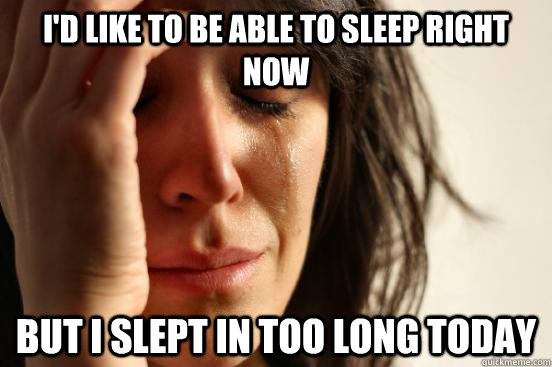 I'd like to be able to sleep right now but i slept in too long today - I'd like to be able to sleep right now but i slept in too long today  First World Problems