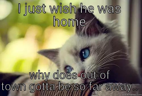 I JUST WISH HE WAS HOME WHY DOES OUT OF TOWN GOTTA BE SO FAR AWAY.. First World Problems Cat