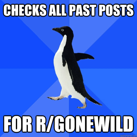 Checks all past posts for r/gonewild  Socially Awkward Penguin