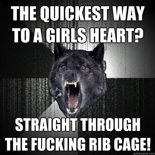 The quickest way to a girls heart? Straight through the fucking rib cage! - The quickest way to a girls heart? Straight through the fucking rib cage!  Insanity Wolf