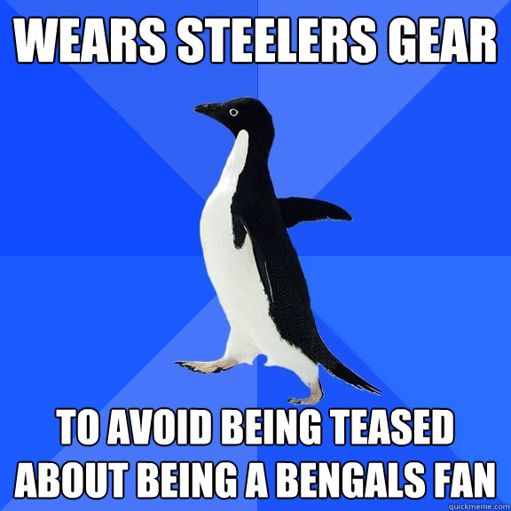 wears steelers gear to avoid being teased about being a bengals fan  Socially Awkward Penguin