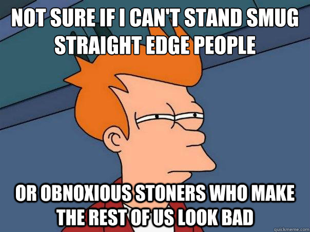 Not sure if I can't stand smug straight edge people Or obnoxious stoners who make the rest of us look bad  Futurama Fry