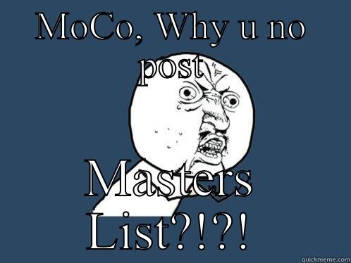 MOCO, WHY U NO POST MASTERS LIST?!?! Y U No