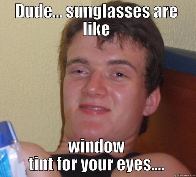 DUDE... SUNGLASSES ARE LIKE WINDOW TINT FOR YOUR EYES.... 10 Guy
