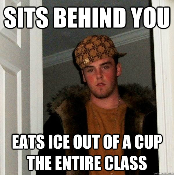 Sits behind you eats ice out of a cup the entire class  Scumbag Steve