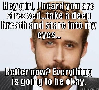 Hey girl - HEY GIRL, I HEARD YOU ARE STRESSED...TAKE A DEEP BREATH AND STARE INTO MY EYES... BETTER NOW? EVERYTHING IS GOING TO BE OKAY. Good Guy Ryan Gosling