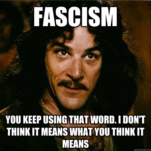 fascism You keep using that word. I don't think it means what you think it means - fascism You keep using that word. I don't think it means what you think it means  Inigo Montoya