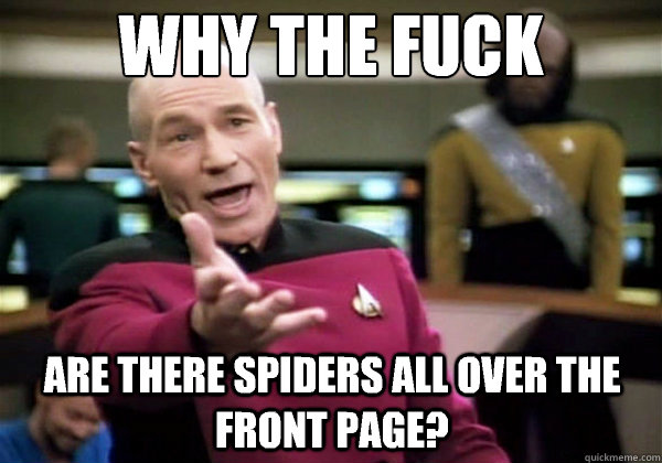 Why the fuck Are there spiders all over the front page? - Why the fuck Are there spiders all over the front page?  Why The Fuck Picard