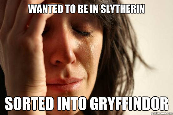 Wanted to be in slytherin sorted into gryffindor  First World Problems