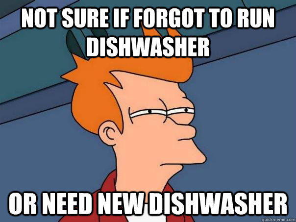 Not sure if forgot to run dishwasher or need new dishwasher  Futurama Fry