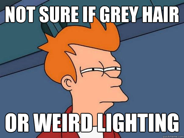 not sure if grey hair or weird lighting  Futurama Fry