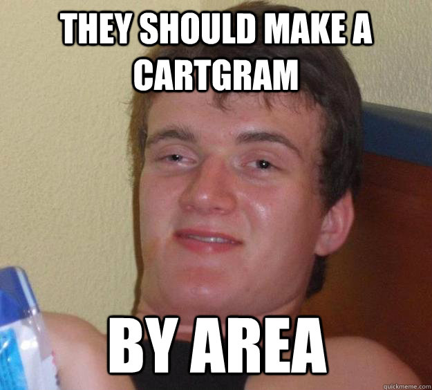 They should make a Cartgram By area  10 Guy